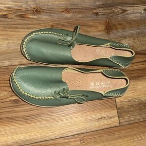 Green Leather Flats